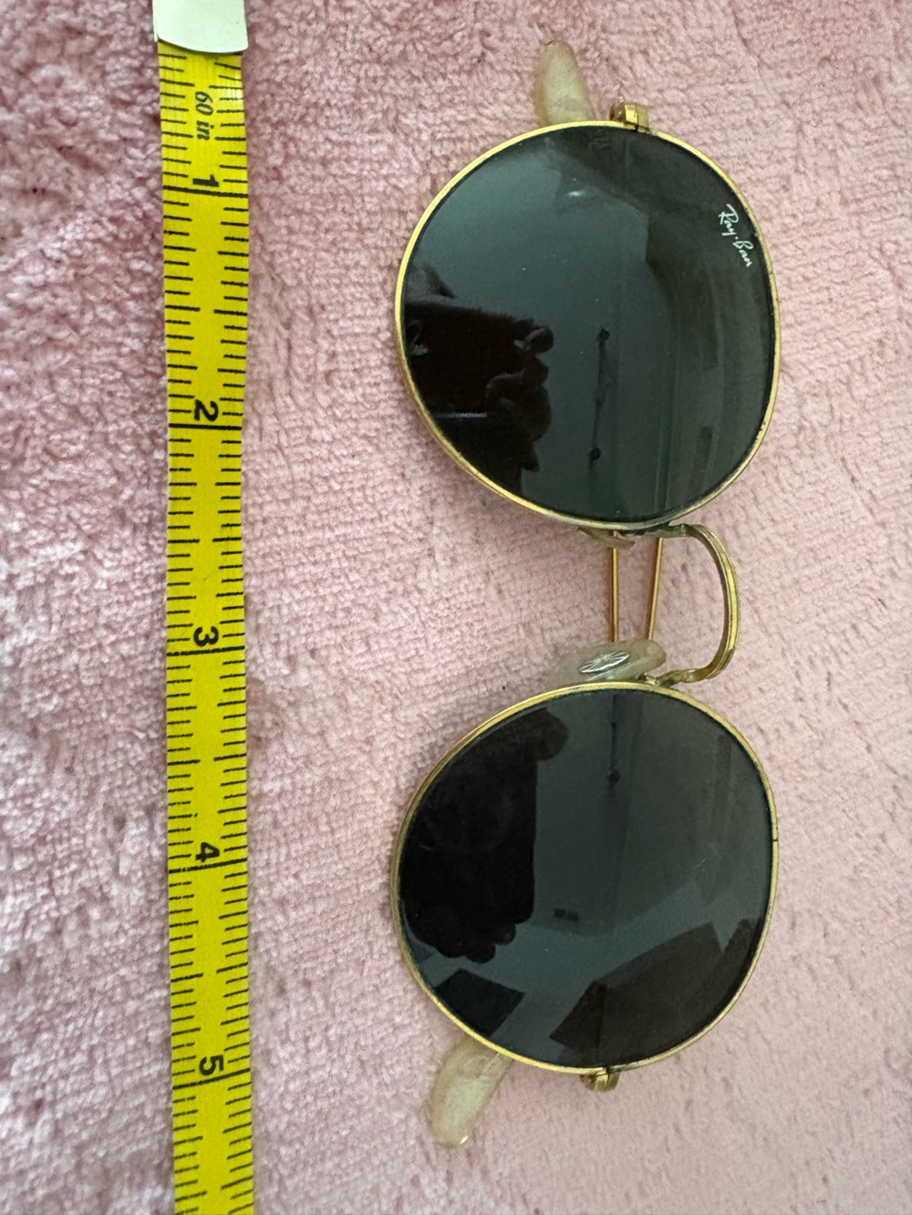 RAY-BAN Vintage Gold Round Frame Sunglasses with Dark Green Lenses